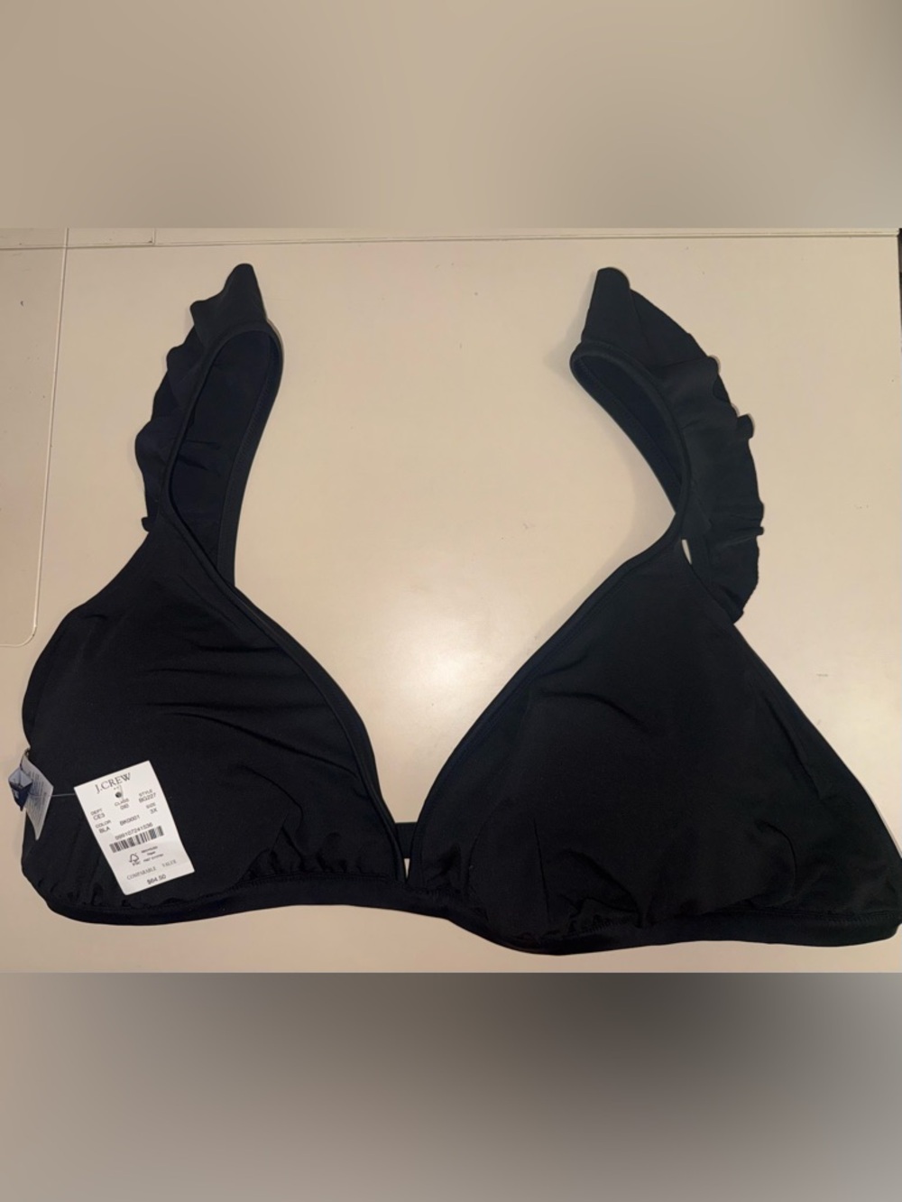 J. Crew Black Ruffle-Trim Triangle Bikini Top